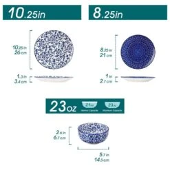 12-Piece Blue Porcelain Dinnerware Set Service For 4-Bowls And Plates Set With Dinner Plates Dessert Plates Cereal Bowls -Vancasso Shop blue vancasso dinnerware sets vc selene 12 c3 1000