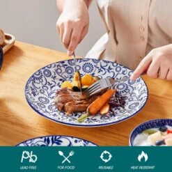 16-Piece Blue Porcelain Dinnerware Set Service For 4 Dinner Set With Dinner Plates Dessert Plates Cereal Bowls And Mugs 27 16-Piece Blue Porcelain Dinnerware Set Service For 4 Dinner Set With Dinner Plates Dessert Plates Cereal Bowls And Mugs -Vancasso Shop blue vancasso dinnerware sets vc selene 16b 1f 1000