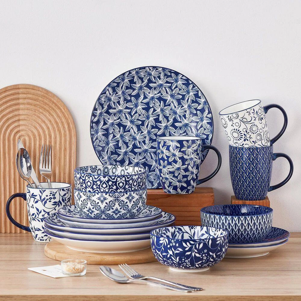 16-Piece Blue Porcelain Dinnerware Set Service For 4 Dinner Set With Dinner Plates Dessert Plates Cereal Bowls And Mugs 15 16-Piece Blue Porcelain Dinnerware Set Service For 4 Dinner Set With Dinner Plates Dessert Plates Cereal Bowls And Mugs - Image 13