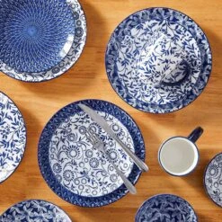 16-Piece Blue Porcelain Dinnerware Set Service For 4 Dinner Set With Dinner Plates Dessert Plates Cereal Bowls And Mugs 24 16-Piece Blue Porcelain Dinnerware Set Service For 4 Dinner Set With Dinner Plates Dessert Plates Cereal Bowls And Mugs -Vancasso Shop blue vancasso dinnerware sets vc selene 16b 77 1000