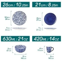 16-Piece Blue Porcelain Dinnerware Set Service For 4 Dinner Set With Dinner Plates Dessert Plates Cereal Bowls And Mugs 25 16-Piece Blue Porcelain Dinnerware Set Service For 4 Dinner Set With Dinner Plates Dessert Plates Cereal Bowls And Mugs -Vancasso Shop blue vancasso dinnerware sets vc selene 16b c3 1000