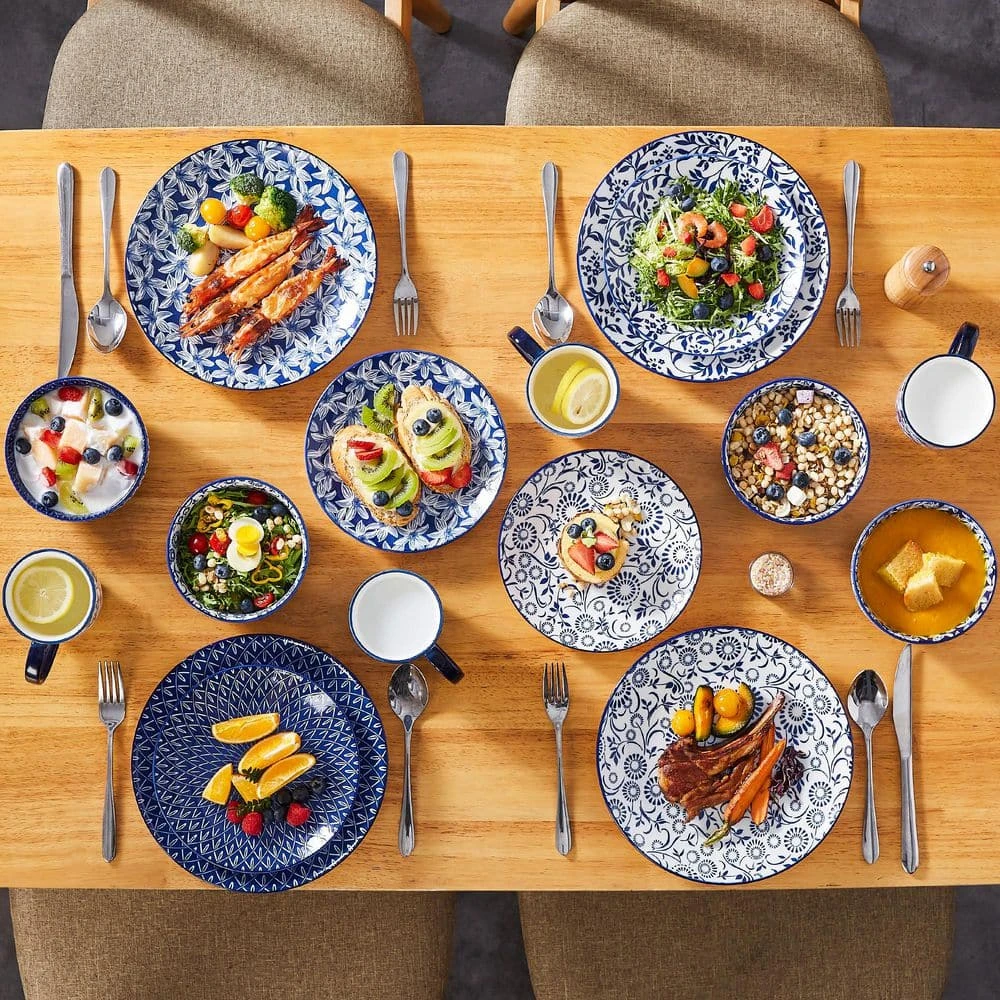 16-Piece Blue Porcelain Dinnerware Set Service For 4 Dinner Set With Dinner Plates Dessert Plates Cereal Bowls And Mugs 4 16-Piece Blue Porcelain Dinnerware Set Service For 4 Dinner Set With Dinner Plates Dessert Plates Cereal Bowls And Mugs - Image 2