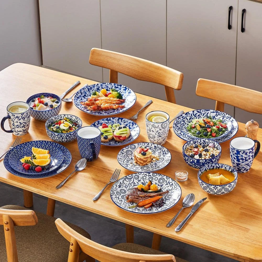 16-Piece Blue Porcelain Dinnerware Set Service For 4 Dinner Set With Dinner Plates Dessert Plates Cereal Bowls And Mugs 14 16-Piece Blue Porcelain Dinnerware Set Service For 4 Dinner Set With Dinner Plates Dessert Plates Cereal Bowls And Mugs - Image 12