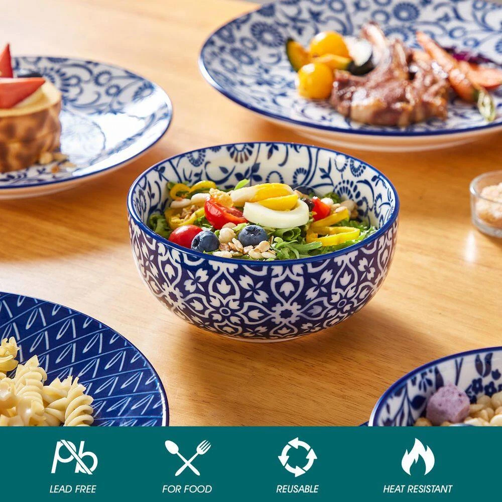 16-Piece Blue Porcelain Dinnerware Set Service For 4 Tableware With Dinner Plates Salad Plates Pasta Bowls Cereal Bowls 8 16-Piece Blue Porcelain Dinnerware Set Service For 4 Tableware With Dinner Plates Salad Plates Pasta Bowls Cereal Bowls - Image 6