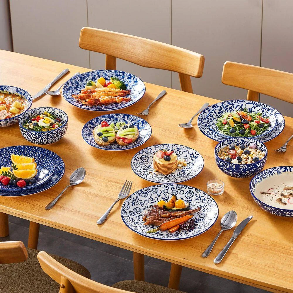 16-Piece Blue Porcelain Dinnerware Set Service For 4 Tableware With Dinner Plates Salad Plates Pasta Bowls Cereal Bowls 9 16-Piece Blue Porcelain Dinnerware Set Service For 4 Tableware With Dinner Plates Salad Plates Pasta Bowls Cereal Bowls - Image 7