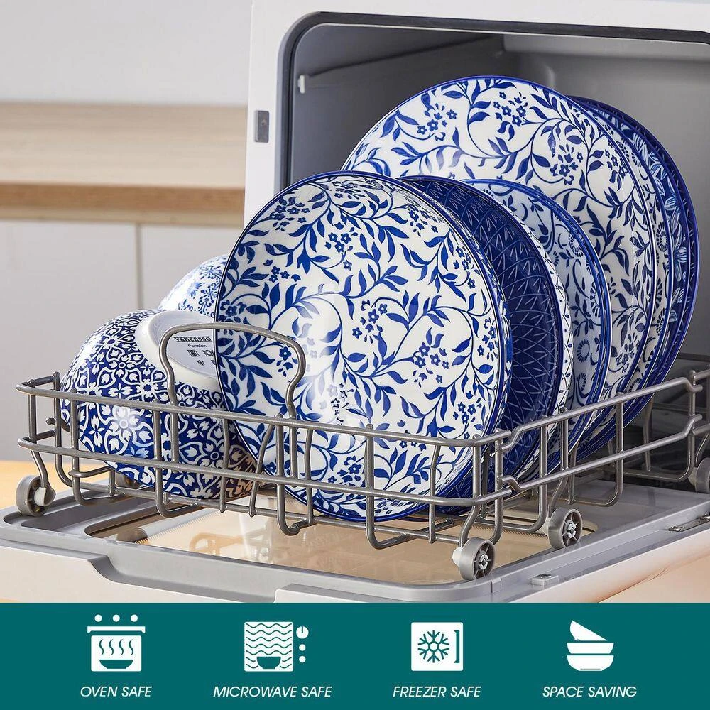 16-Piece Blue Porcelain Dinnerware Set Service For 4 Tableware With Dinner Plates Salad Plates Pasta Bowls Cereal Bowls 7 16-Piece Blue Porcelain Dinnerware Set Service For 4 Tableware With Dinner Plates Salad Plates Pasta Bowls Cereal Bowls - Image 5