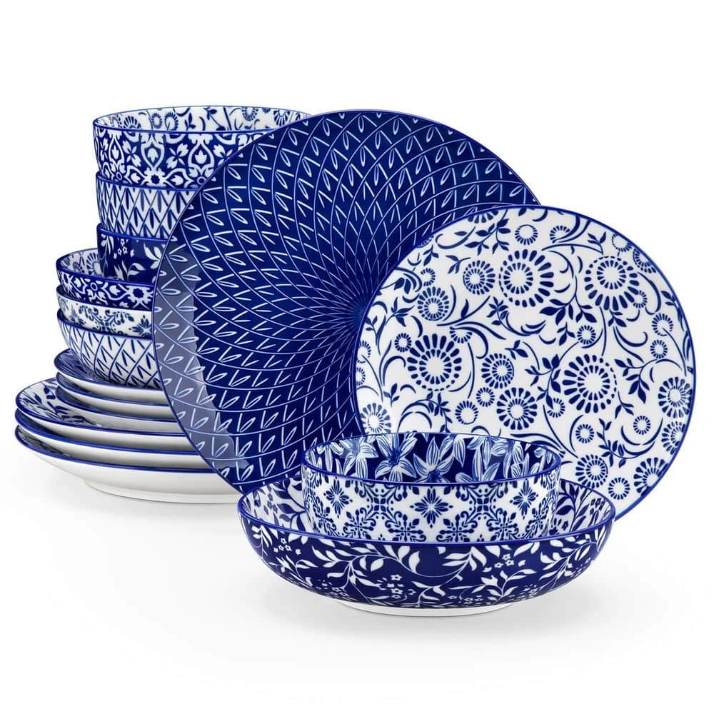 16-Piece Blue Porcelain Dinnerware Set Service For 4 Tableware With Dinner Plates Salad Plates Pasta Bowls Cereal Bowls 3 16-Piece Blue Porcelain Dinnerware Set Service For 4 Tableware With Dinner Plates Salad Plates Pasta Bowls Cereal Bowls