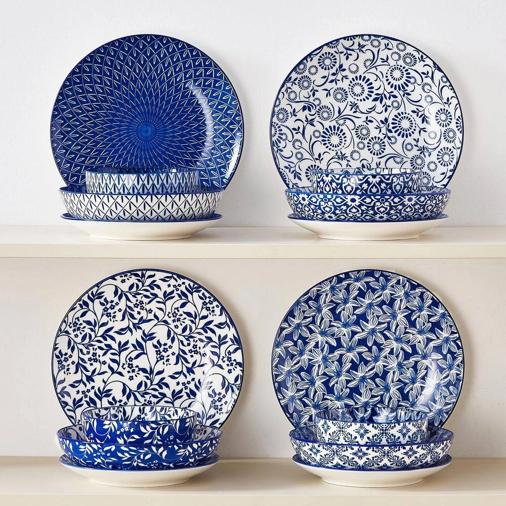 16-Piece Blue Porcelain Dinnerware Set Service For 4 Tableware With Dinner Plates Salad Plates Pasta Bowls Cereal Bowls 11 16-Piece Blue Porcelain Dinnerware Set Service For 4 Tableware With Dinner Plates Salad Plates Pasta Bowls Cereal Bowls - Image 9