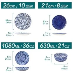 16-Piece Blue Porcelain Dinnerware Set Service For 4 Tableware With Dinner Plates Salad Plates Pasta Bowls Cereal Bowls 15 16-Piece Blue Porcelain Dinnerware Set Service For 4 Tableware With Dinner Plates Salad Plates Pasta Bowls Cereal Bowls -Vancasso Shop blue vancasso dinnerware sets vc selene sl c3 1000