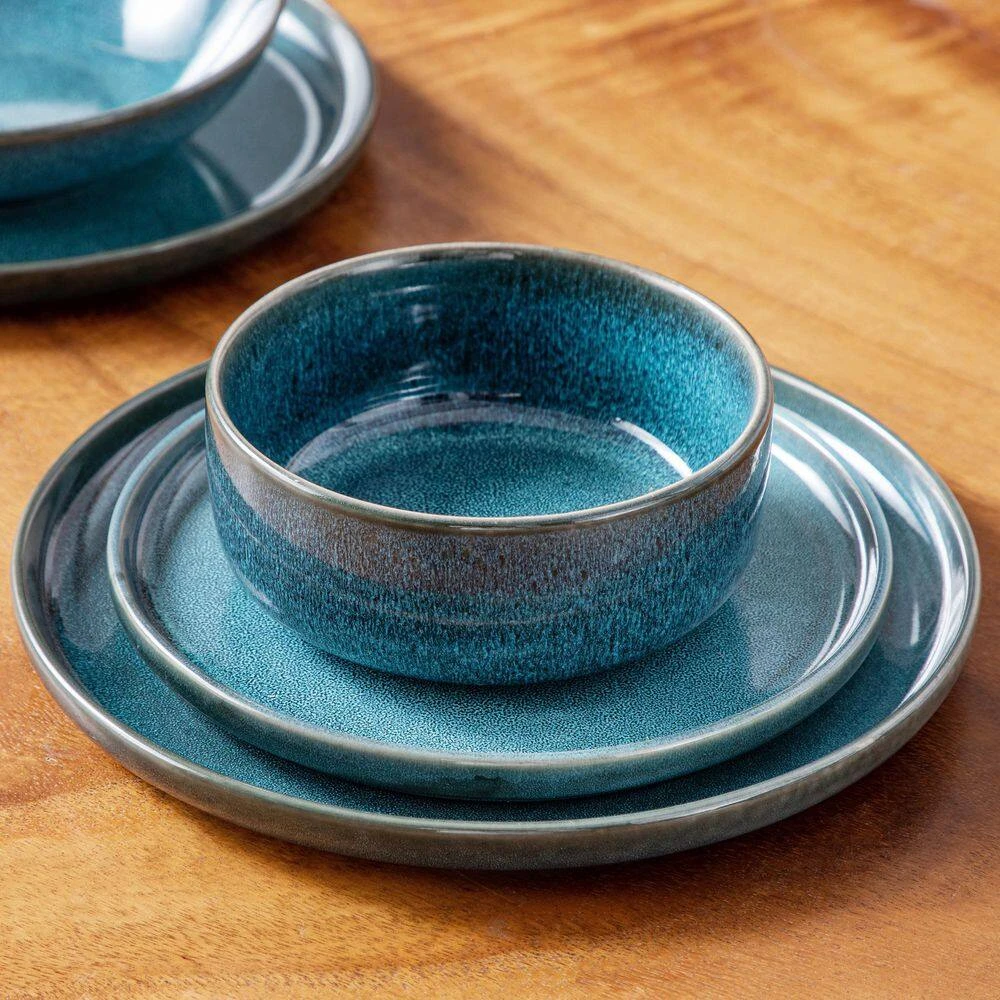 16-Piece Blue Stoneware Dinnerware Set (Service For 4) Reactive Glaze Tableware Bowls And Plates Dinner Set 5 16-Piece Blue Stoneware Dinnerware Set (Service For 4) Reactive Glaze Tableware Bowls And Plates Dinner Set - Image 3