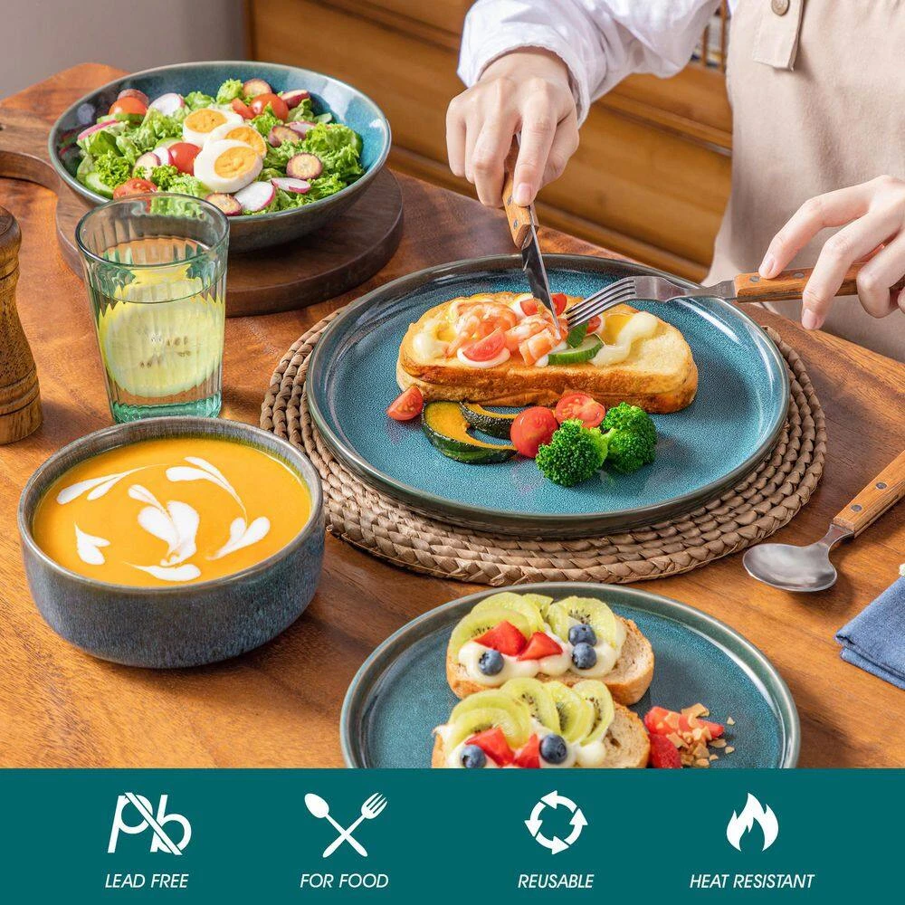 16-Piece Blue Stoneware Dinnerware Set (Service For 4) Reactive Glaze Tableware Bowls And Plates Dinner Set 13 16-Piece Blue Stoneware Dinnerware Set (Service For 4) Reactive Glaze Tableware Bowls And Plates Dinner Set - Image 11