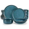 16-Piece Blue Stoneware Dinnerware Set (Service For 4) Reactive Glaze Tableware Bowls And Plates Dinner Set