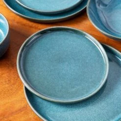 16-Piece Blue Stoneware Dinnerware Set (Service For 4) Reactive Glaze Tableware Bowls And Plates Dinner Set 23 16-Piece Blue Stoneware Dinnerware Set (Service For 4) Reactive Glaze Tableware Bowls And Plates Dinner Set -Vancasso Shop blue vancasso dinnerware sets vc vega b 16 77 1000