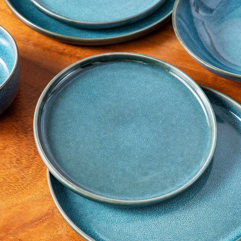 16-Piece Blue Stoneware Dinnerware Set (Service For 4) Reactive Glaze Tableware Bowls And Plates Dinner Set 9 16-Piece Blue Stoneware Dinnerware Set (Service For 4) Reactive Glaze Tableware Bowls And Plates Dinner Set - Image 7