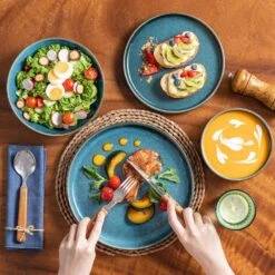 16-Piece Blue Stoneware Dinnerware Set (Service For 4) Reactive Glaze Tableware Bowls And Plates Dinner Set 20 16-Piece Blue Stoneware Dinnerware Set (Service For 4) Reactive Glaze Tableware Bowls And Plates Dinner Set -Vancasso Shop blue vancasso dinnerware sets vc vega b 16 a0 1000