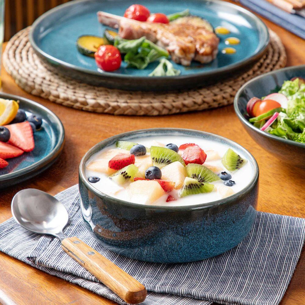 16-Piece Blue Stoneware Dinnerware Set (Service For 4) Reactive Glaze Tableware Bowls And Plates Dinner Set 16 16-Piece Blue Stoneware Dinnerware Set (Service For 4) Reactive Glaze Tableware Bowls And Plates Dinner Set - Image 14