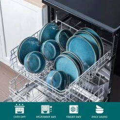 16-Piece Blue Stoneware Dinnerware Set (Service For 4) Reactive Glaze Tableware Bowls And Plates Dinner Set 28 16-Piece Blue Stoneware Dinnerware Set (Service For 4) Reactive Glaze Tableware Bowls And Plates Dinner Set -Vancasso Shop blue vancasso dinnerware sets vc vega b 16 fa 1000