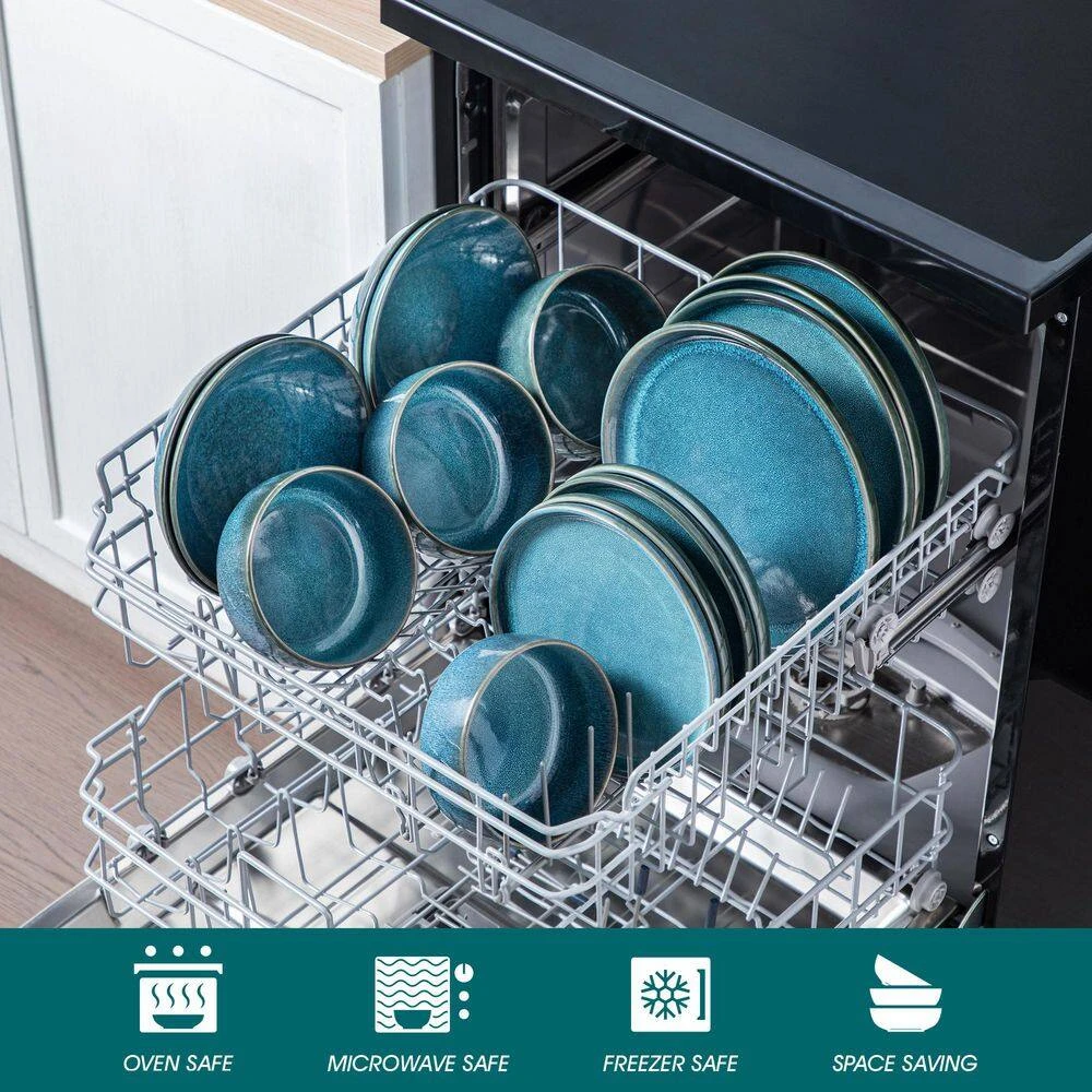 16-Piece Blue Stoneware Dinnerware Set (Service For 4) Reactive Glaze Tableware Bowls And Plates Dinner Set 14 16-Piece Blue Stoneware Dinnerware Set (Service For 4) Reactive Glaze Tableware Bowls And Plates Dinner Set - Image 12