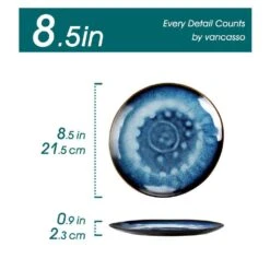 Blue Stoneware Dessert Plate (Set Of 4) Salad Plate Set Small Dinner Plate Set Kitchen Serving Plates -Vancasso Shop blue vancasso salad plates dessert plates vc starry b sxp c3 1000