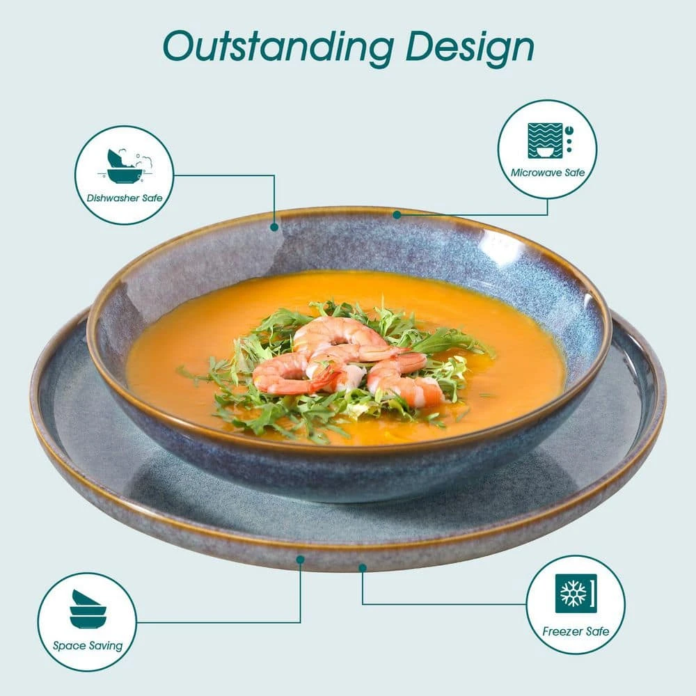 16-Piece Bluish Grey Stoneware Dinnerware Set Service For 4-Dishware Dishes Set With Plates And Bowls For Kitchen Dining 9 16-Piece Bluish Grey Stoneware Dinnerware Set Service For 4-Dishware Dishes Set With Plates And Bowls For Kitchen Dining - Image 7