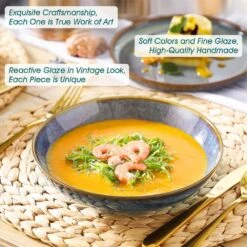 16-Piece Bluish Grey Stoneware Dinnerware Set Service For 4-Dishware Dishes Set With Plates And Bowls For Kitchen Dining 15 16-Piece Bluish Grey Stoneware Dinnerware Set Service For 4-Dishware Dishes Set With Plates And Bowls For Kitchen Dining -Vancasso Shop bluish grey vancasso dinnerware sets vc playa smgb 16 fa 1000