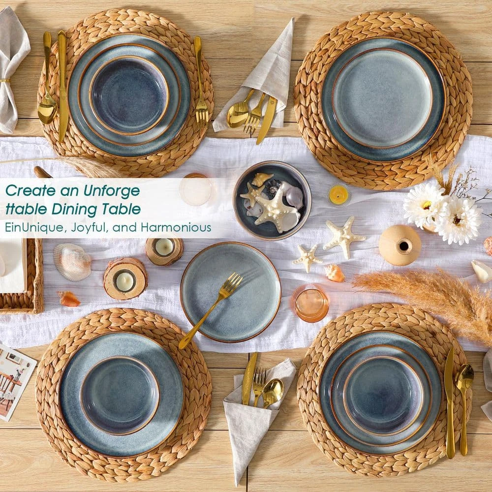 18-Piece Bluish Grey Stoneware Dinnerware Set (Service For 6) Dining Set With Dinner Plates Dessert Plates Cereal Bowls 4 18-Piece Bluish Grey Stoneware Dinnerware Set (Service For 6) Dining Set With Dinner Plates Dessert Plates Cereal Bowls - Image 2