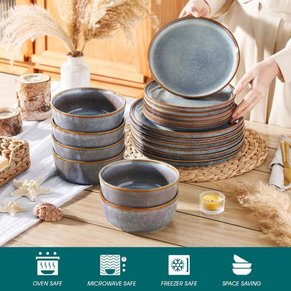 18-Piece Bluish Grey Stoneware Dinnerware Set (Service For 6) Dining Set With Dinner Plates Dessert Plates Cereal Bowls 8 18-Piece Bluish Grey Stoneware Dinnerware Set (Service For 6) Dining Set With Dinner Plates Dessert Plates Cereal Bowls - Image 6