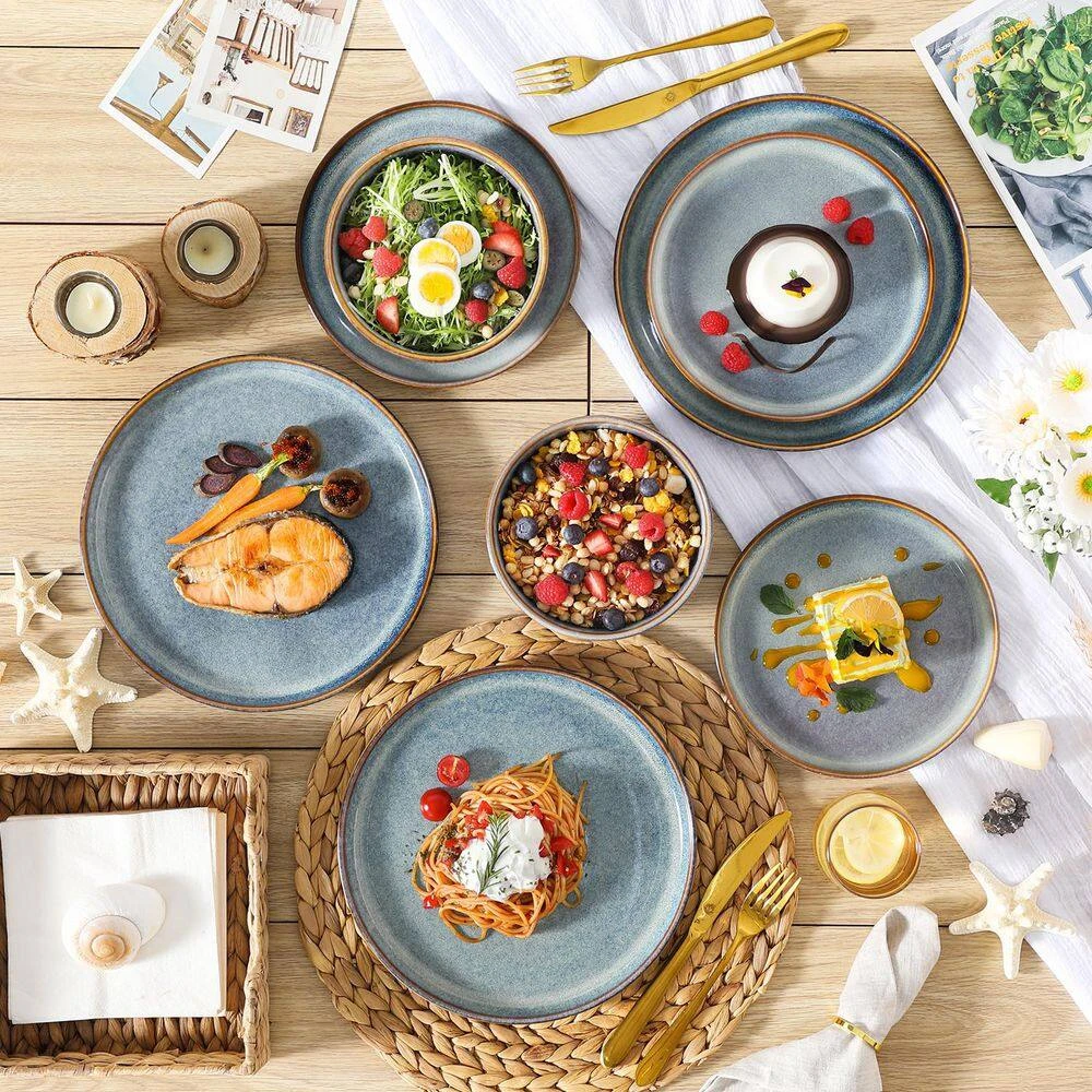 18-Piece Bluish Grey Stoneware Dinnerware Set (Service For 6) Dining Set With Dinner Plates Dessert Plates Cereal Bowls 12 18-Piece Bluish Grey Stoneware Dinnerware Set (Service For 6) Dining Set With Dinner Plates Dessert Plates Cereal Bowls - Image 10