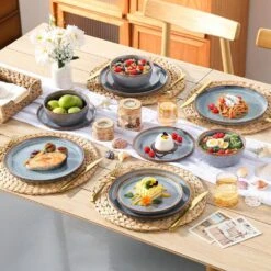 18-Piece Bluish Grey Stoneware Dinnerware Set (Service For 6) Dining Set With Dinner Plates Dessert Plates Cereal Bowls 18 18-Piece Bluish Grey Stoneware Dinnerware Set (Service For 6) Dining Set With Dinner Plates Dessert Plates Cereal Bowls -Vancasso Shop bluish grey vancasso dinnerware sets vc playa smgb 18 eu 44 1000