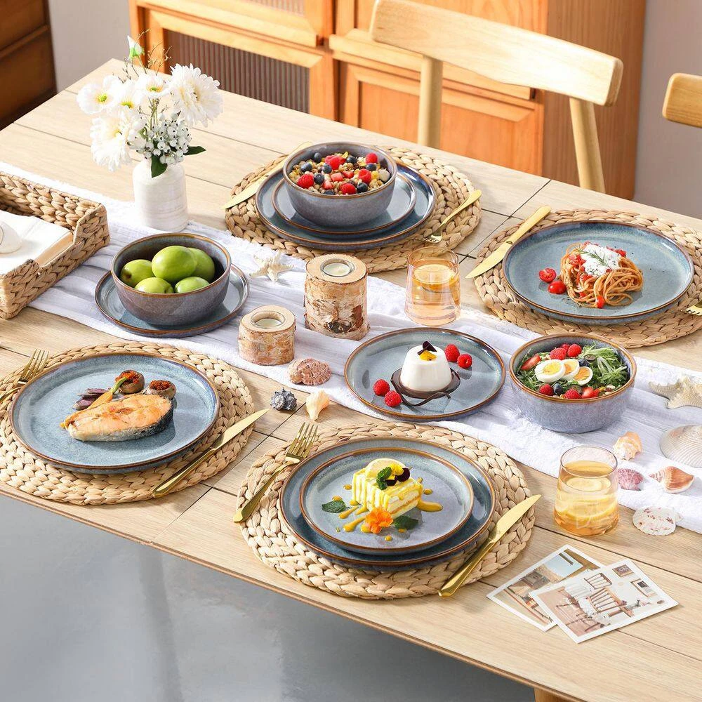 18-Piece Bluish Grey Stoneware Dinnerware Set (Service For 6) Dining Set With Dinner Plates Dessert Plates Cereal Bowls 9 18-Piece Bluish Grey Stoneware Dinnerware Set (Service For 6) Dining Set With Dinner Plates Dessert Plates Cereal Bowls - Image 7