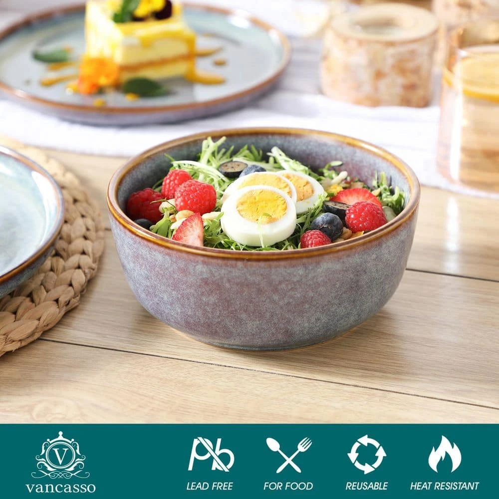 18-Piece Bluish Grey Stoneware Dinnerware Set (Service For 6) Dining Set With Dinner Plates Dessert Plates Cereal Bowls 7 18-Piece Bluish Grey Stoneware Dinnerware Set (Service For 6) Dining Set With Dinner Plates Dessert Plates Cereal Bowls - Image 5