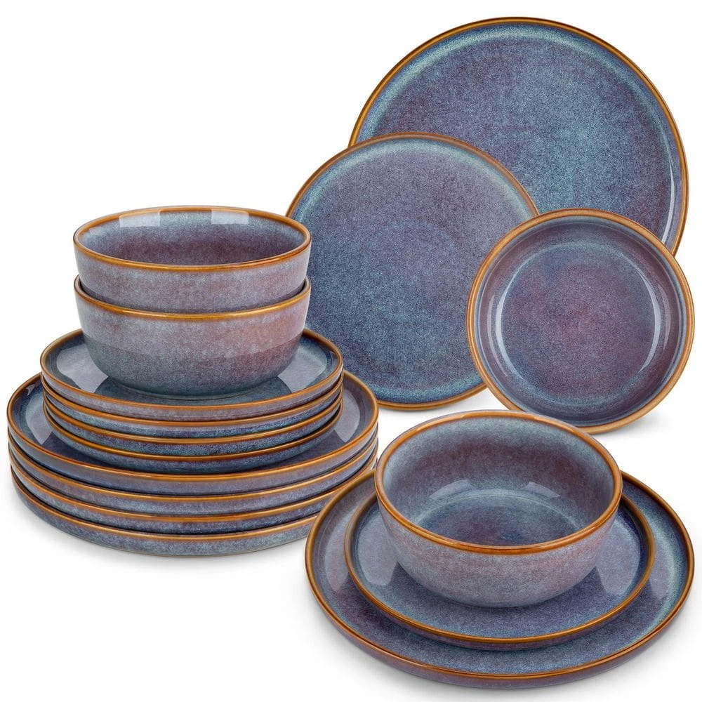 18-Piece Bluish Grey Stoneware Dinnerware Set (Service For 6) Dining Set With Dinner Plates Dessert Plates Cereal Bowls 3 18-Piece Bluish Grey Stoneware Dinnerware Set (Service For 6) Dining Set With Dinner Plates Dessert Plates Cereal Bowls