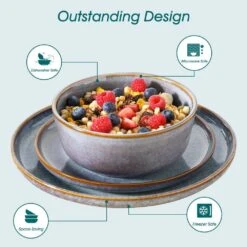 18-Piece Bluish Grey Stoneware Dinnerware Set (Service For 6) Dining Set With Dinner Plates Dessert Plates Cereal Bowls 14 18-Piece Bluish Grey Stoneware Dinnerware Set (Service For 6) Dining Set With Dinner Plates Dessert Plates Cereal Bowls -Vancasso Shop bluish grey vancasso dinnerware sets vc playa smgb 18 eu 66 1000