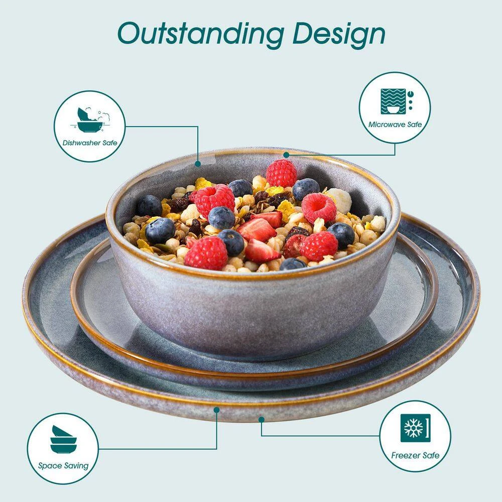 18-Piece Bluish Grey Stoneware Dinnerware Set (Service For 6) Dining Set With Dinner Plates Dessert Plates Cereal Bowls 5 18-Piece Bluish Grey Stoneware Dinnerware Set (Service For 6) Dining Set With Dinner Plates Dessert Plates Cereal Bowls - Image 3