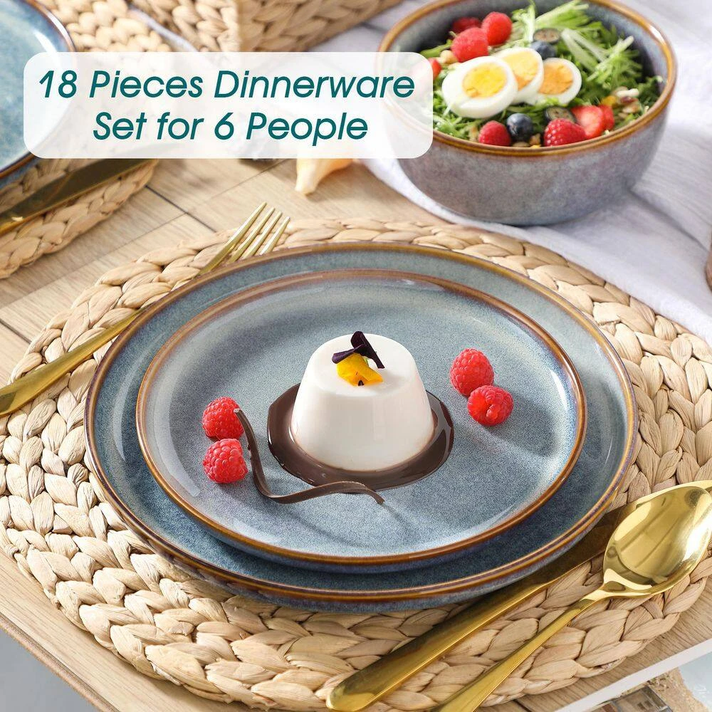 18-Piece Bluish Grey Stoneware Dinnerware Set (Service For 6) Dining Set With Dinner Plates Dessert Plates Cereal Bowls 10 18-Piece Bluish Grey Stoneware Dinnerware Set (Service For 6) Dining Set With Dinner Plates Dessert Plates Cereal Bowls - Image 8