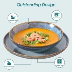 24-Piece Bluish Grey Stoneware Dinnerware Set Service For 6 Dishware Dishes Set Tableware With Plates And Bowls -Vancasso Shop bluish grey vancasso dinnerware sets vc playa smgb 24 eu 1d 1000