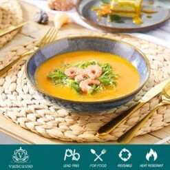 24-Piece Bluish Grey Stoneware Dinnerware Set Service For 6 Dishware Dishes Set Tableware With Plates And Bowls -Vancasso Shop bluish grey vancasso dinnerware sets vc playa smgb 24 eu 44 1000