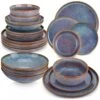 24-Piece Bluish Grey Stoneware Dinnerware Set Service For 6 Dishware Dishes Set Tableware With Plates And Bowls -Vancasso Shop bluish grey vancasso dinnerware sets vc playa smgb 24 eu 64 1000