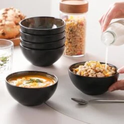 12 Fl. Oz. Brown Stoneware Bowls Set Of 6 Rice Bowl Soup Bowl Salad Bowl Round Serving Bowls -Vancasso Shop brown vancasso bowls vc bubble bn lxw 31 1000