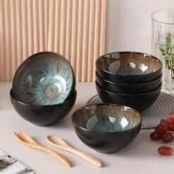 12 Fl. Oz. Brown Stoneware Bowls Set Of 6 Rice Bowl Soup Bowl Salad Bowl Round Serving Bowls -Vancasso Shop brown vancasso bowls vc bubble bn lxw 76 1000