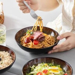 24 Fl. Oz. Brown Stoneware Cereal Bowl Set Of 4 Soup Bowl Pasta Bowl Salad Bowl 19 24 Fl. Oz. Brown Stoneware Cereal Bowl Set Of 4 Soup Bowl Pasta Bowl Salad Bowl -Vancasso Shop brown vancasso bowls vc bubble bn sdw fa 1000