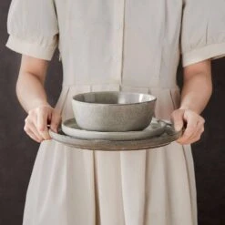 12-Piece Brown Stoneware Dinnerware Set Service For 4-Bowls And Plates Set Dinner Plates Dessert Plates And Cereal Bowls -Vancasso Shop brown vancasso dinnerware sets vc anya bn 12 fa 1000