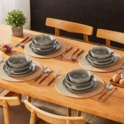 16-Piece Brown Stoneware Dinnerware Set Service For 4 Bowls And Plates Set Dinner, Dessert Plates Pasta And Cereal Bowls -Vancasso Shop brown vancasso dinnerware sets vc anya bn 16 44 1000