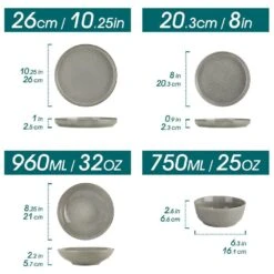 16-Piece Brown Stoneware Dinnerware Set Service For 4 Bowls And Plates Set Dinner, Dessert Plates Pasta And Cereal Bowls -Vancasso Shop brown vancasso dinnerware sets vc anya bn 16 c3 1000