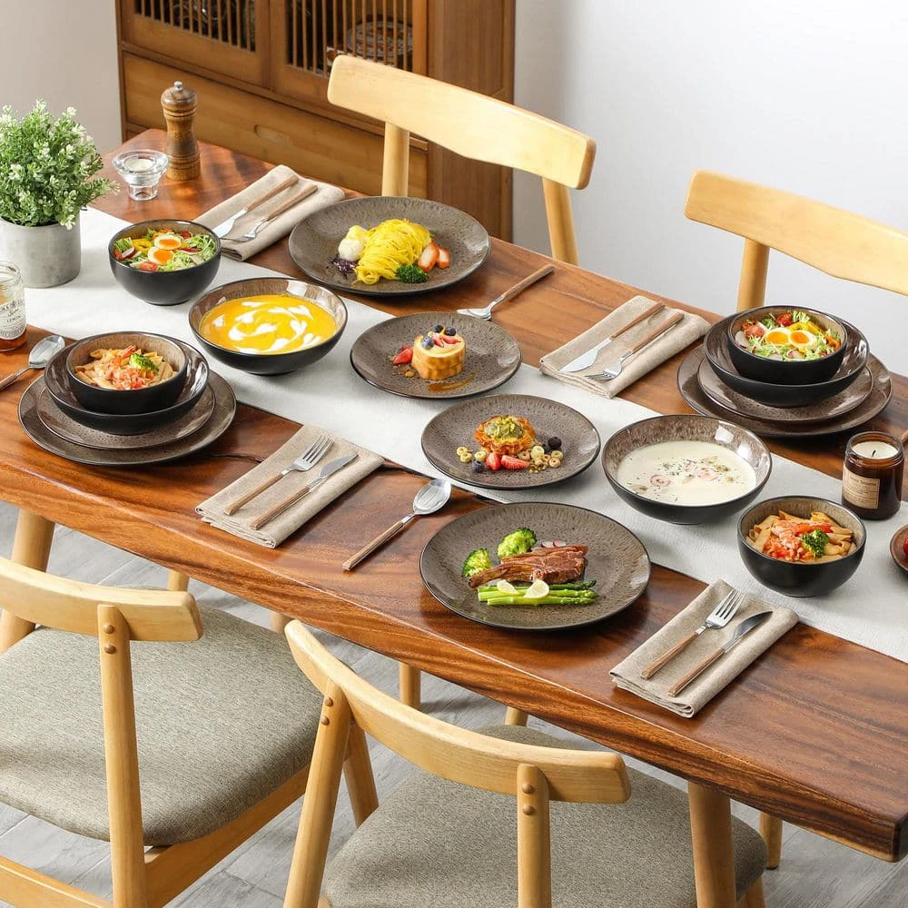 16-Piece Brown Stoneware Dinnerware Set (Service Set For 4) Bowls And Plates Dinner Set 11 16-Piece Brown Stoneware Dinnerware Set (Service Set For 4) Bowls And Plates Dinner Set - Image 9