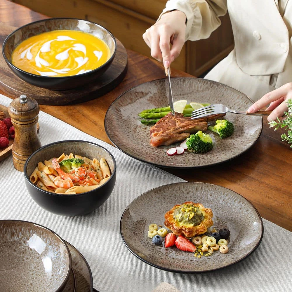 16-Piece Brown Stoneware Dinnerware Set (Service Set For 4) Bowls And Plates Dinner Set 16 16-Piece Brown Stoneware Dinnerware Set (Service Set For 4) Bowls And Plates Dinner Set - Image 14