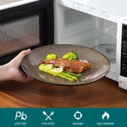 16-Piece Brown Stoneware Dinnerware Set (Service Set For 4) Bowls And Plates Dinner Set 25 16-Piece Brown Stoneware Dinnerware Set (Service Set For 4) Bowls And Plates Dinner Set -Vancasso Shop brown vancasso dinnerware sets vc bubble bn 16t 44 1000