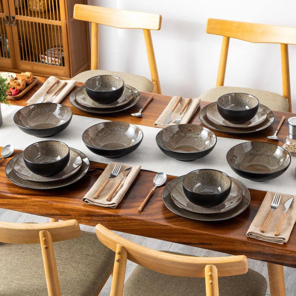 16-Piece Brown Stoneware Dinnerware Set (Service Set For 4) Bowls And Plates Dinner Set 10 16-Piece Brown Stoneware Dinnerware Set (Service Set For 4) Bowls And Plates Dinner Set - Image 8