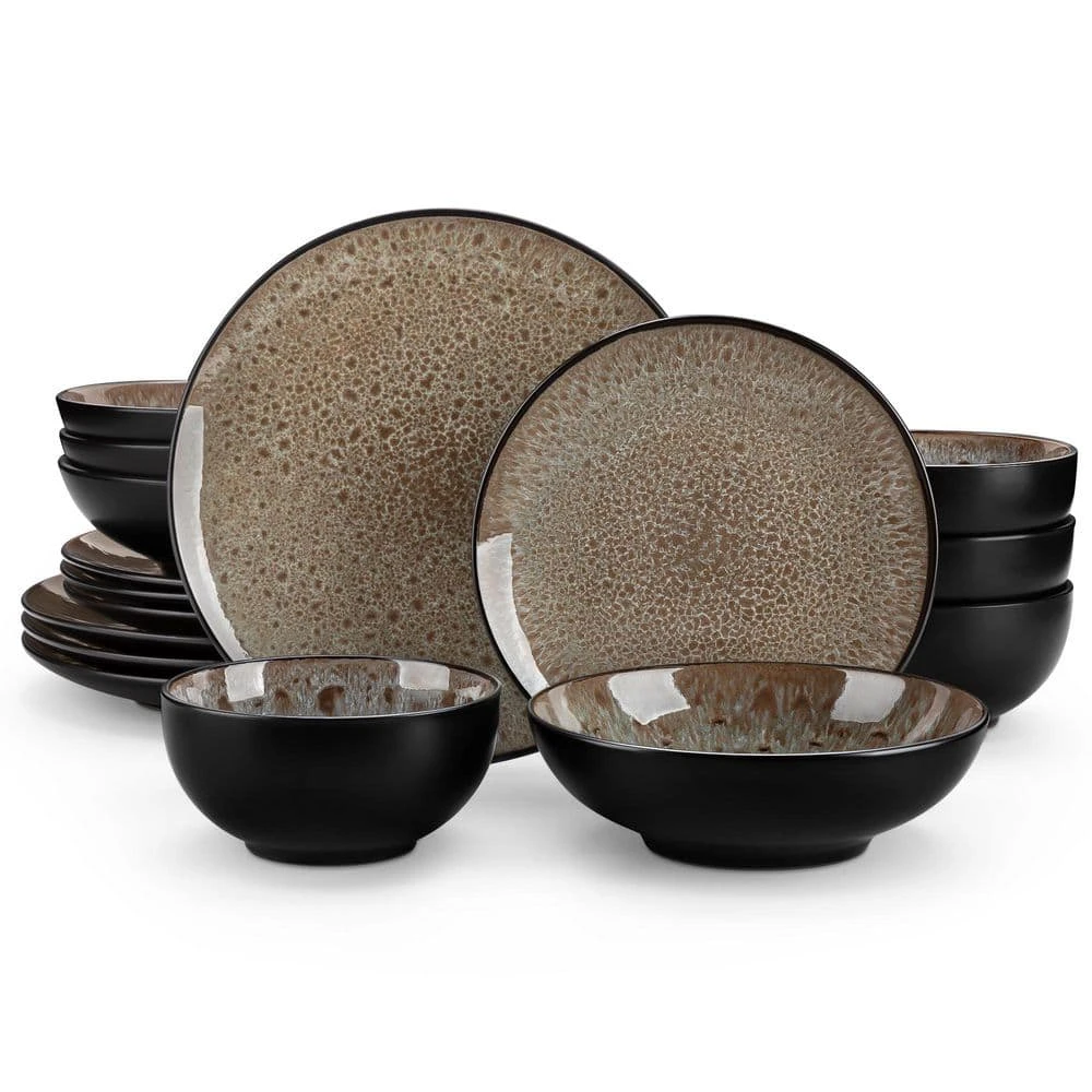 16-Piece Brown Stoneware Dinnerware Set (Service Set For 4) Bowls And Plates Dinner Set 3 16-Piece Brown Stoneware Dinnerware Set (Service Set For 4) Bowls And Plates Dinner Set