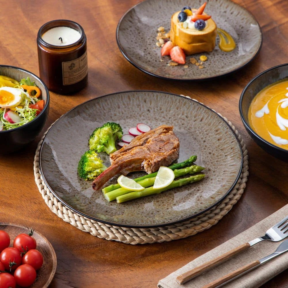 16-Piece Brown Stoneware Dinnerware Set (Service Set For 4) Bowls And Plates Dinner Set 7 16-Piece Brown Stoneware Dinnerware Set (Service Set For 4) Bowls And Plates Dinner Set - Image 5